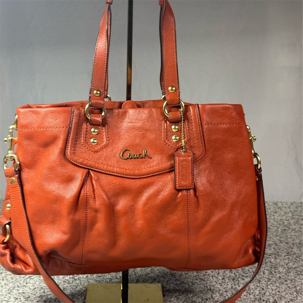 Coach Ashley Satchel Carryall Tote Bag Orange/Coral Medium Detachable